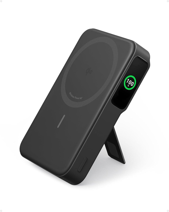 Anker MagGo Power Bank, Qi2 Certified 15W Ultra-Fast MagSafe-Compatible Portable Charger, 10K Battery Pack with Smart Display and Foldable Stand, for iPhone 15/14/13/12 Only (USB-C Cable Included)