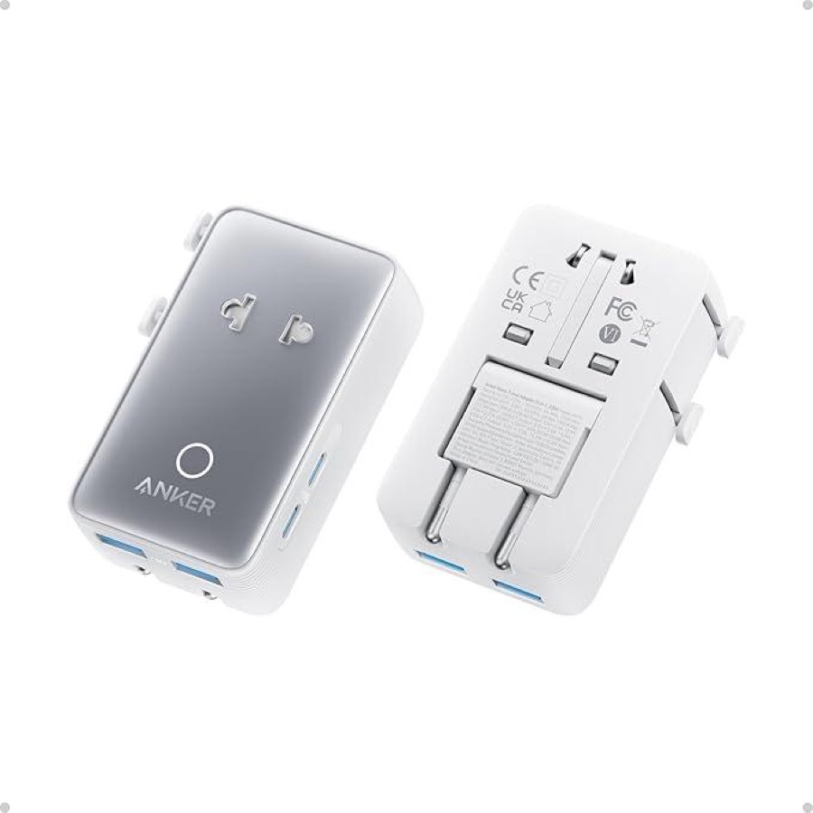 Anker Nano Travel Adapter, 5-Port Power Adapter with 2× USB-C, 2× USB-A, 1× 2-Pin AC Socket, Smart Temperature Control, Works in 200+ Countries, Not a Voltage Converter, Compact for Travel (1-Pack)