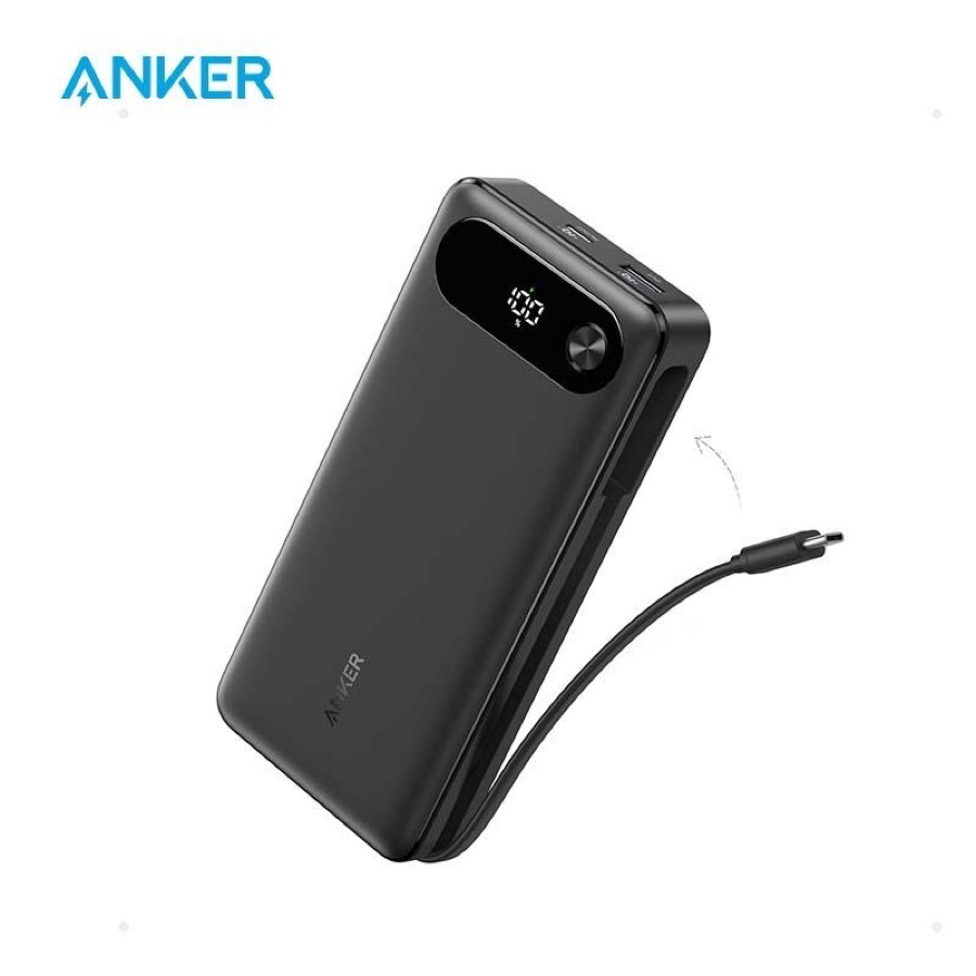 Anker Power Bank, 20,000mAh Portable Charger with Built-in USB-C Cable, 87W Max Fast Charging Battery Pack for Laptop, 2 USB-C and 1 USB-A, for MacBook, iPhone 15 Series, Samsung, Switch, and More