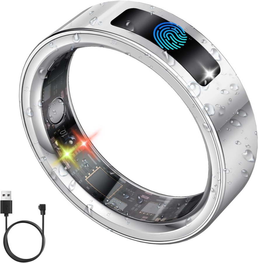 Smart Ring for Women Men, Bluetooth 5.4 Fitness Ring with Touch, Fitness Tracker with Vibration Reminder, IP68 Waterproof Ring with 6-Day Battery Life for iPhone/Android (Silver, Size 7)