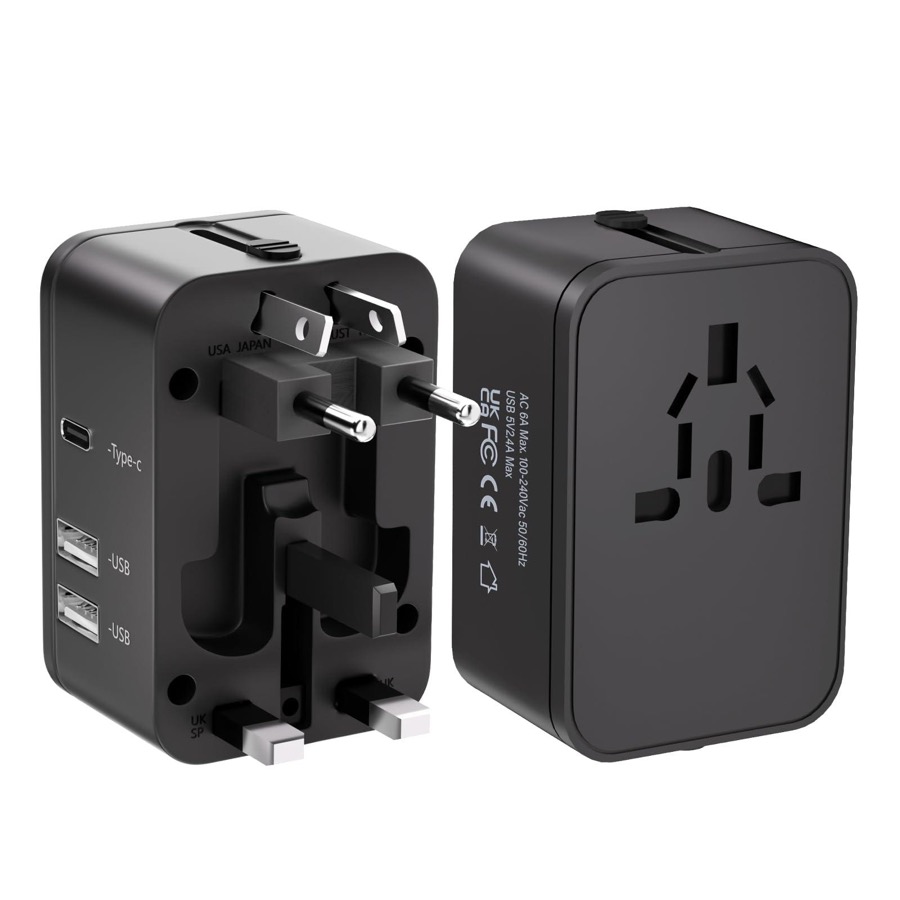 Travel Plug Adapter with 2 USB A + 1 USB C, Universal All in One Worldwide Travel Adapter, Power Converters Wall Charger, AC Power Plug Adapter, International Power Adapter for USA EU UK AUS