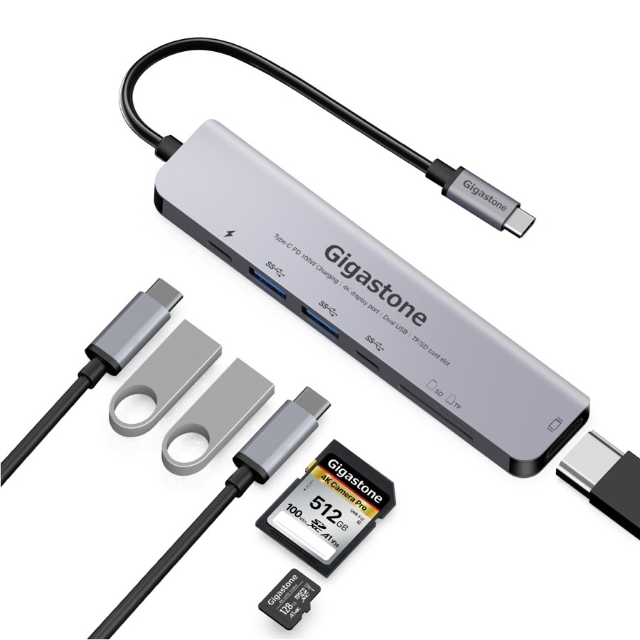 [USB C Hub][100W Power Delivery] Gigastone Multiport Adapter 7-in-1 with 100W Charging, 4K HDMI, USB-C & 2 USB-A 5Gbps, SD & microSD Reader, for MacBook Air, MacBook Pro, Chromebook, Zenbook, Surface